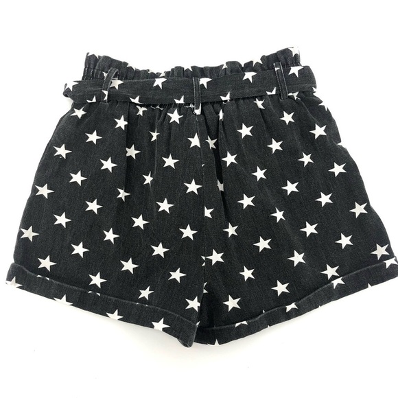 Le Lis High Rise Paper Bag Waist Belted Star Print Shorts Black White Medium - Picture 3 of 6